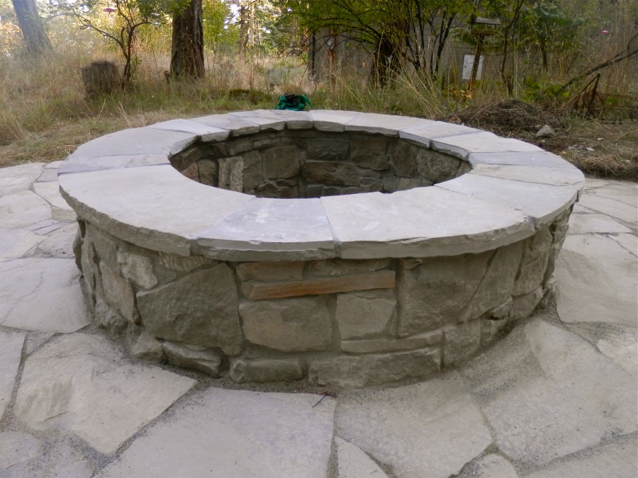 Stone Patio and Fire Pit - Thuja Wood Art - Reclaimed ...